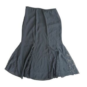 Vintage 1990s Scarlett Black Lace Godet Midi Skirt Goth Whimsy